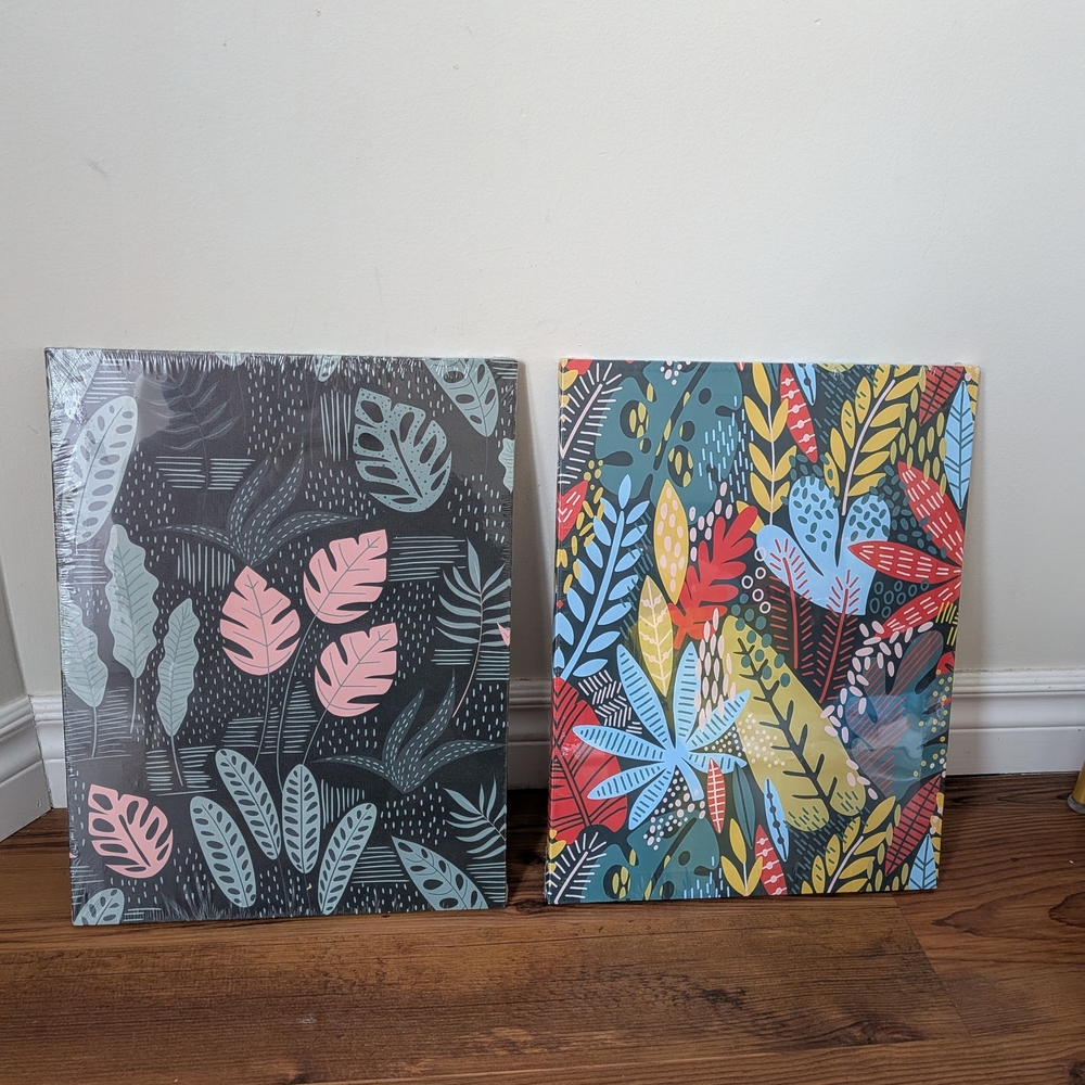 Brand New Set Of 2 Boho Leaf Patterned Wall Art Set